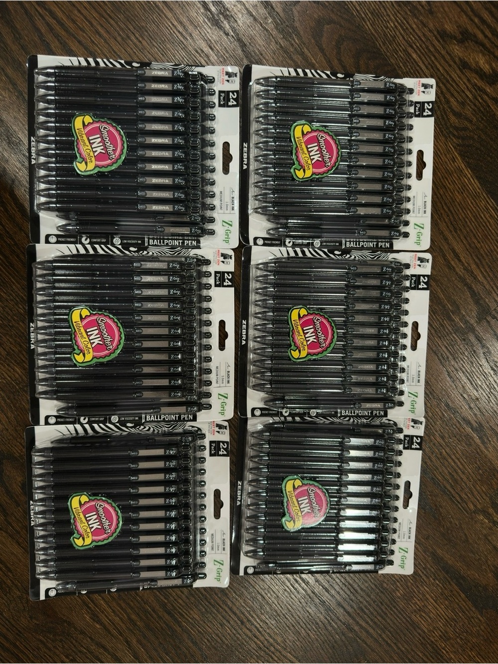 6 packs of Zebra Black Ballpoint Pens 24-Pack - Smooth Black Ink